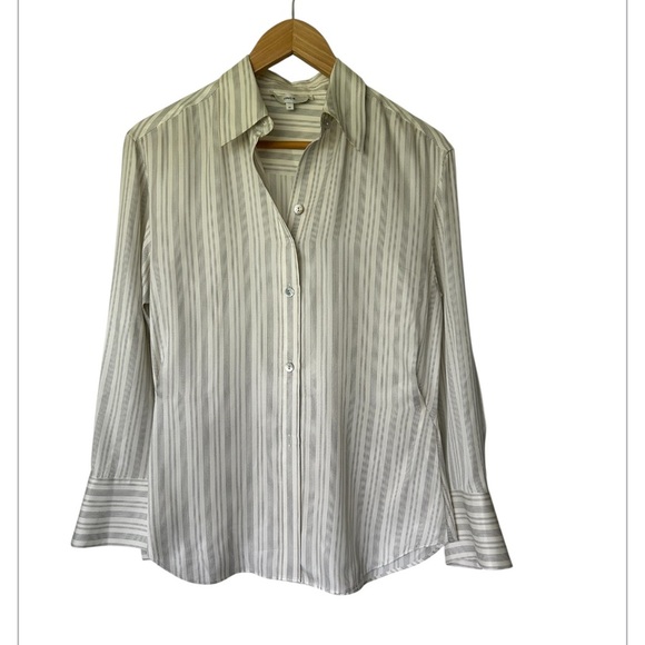 Vince Striped Silk Blend Twill Shirt Cream Black Excellent Size XS - Picture 4 of 12